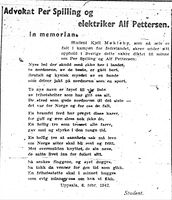 Dikt til minne om Alf Pettersen og Per Spilling i Folkeviljen 1945.