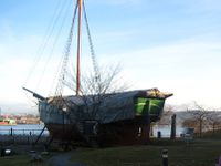 Polarskipet «Gjøa» fotografert utendørs ved Frammuseet i 2008. Foto: Stig Rune Pedersen