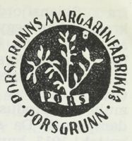 Logo-stempel. Fra Sætherskar, Johs. (red.), Det Norske Næringsliv 4: Telemark Fylkesleksikon, Bergen, 1949.
