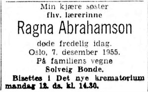 Ragna Abrahamson dødsannonse 1955.jpg