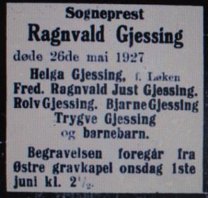 Ragnvald Gjessing dødsannonse 1927.JPG