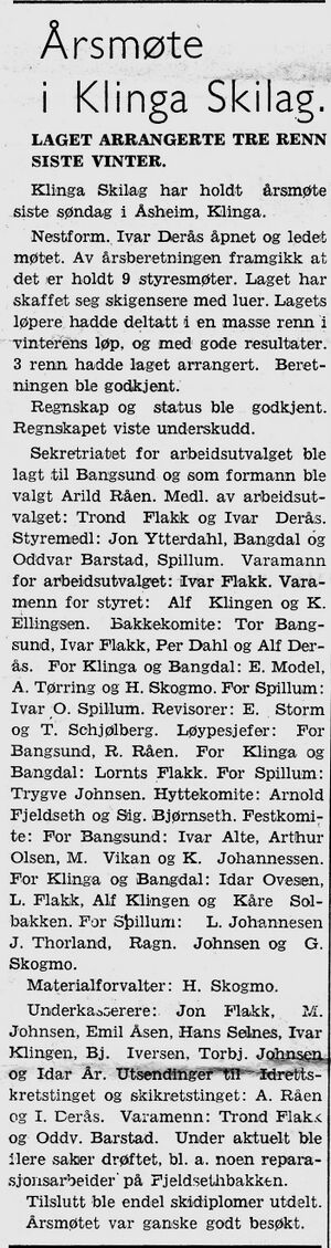 Referat fra årsmøte i Klinga skilag i Namdal Arbeiderblad 28.10.1950.jpg