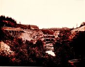 Regulering av Rise-elven for sløifning av 2 broer. 1867. Kilde: Jernbanemuseet