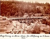 Regulering av Rise-elven for sløifning av 2 broer i 1867. Kilde: Jernbanemuseet