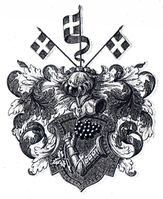 Reichweins komplette adelsvåpen fra 1655 med i skjoldet en arm som holder en vindrueklase. Hjelmtegn: Danske standarter