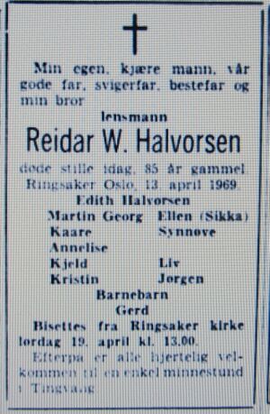 Reidar Windju Halvorsen dødsannonse Aftenposten 1969.JPG