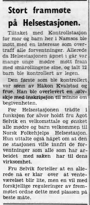 Reportasje om åpningen av Helsestasjonen i Namdal Arbeiderblad 28.10.1950.jpg