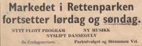 Rettenparken reklamerer i 1952 med ny dansemusikk og nyslipt dansegulv.