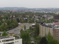 Motiv fra Rolf Wickstrøms vei, fra Storo mot Nydalsbrua (utenfor høyre bildekant). Foto: Stig Rune Pedersen (2012)