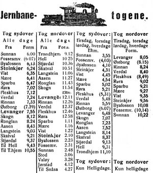 Rutetabell for jernbanen i Trønderbladet 15.12. 1926.jpg