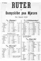 Rutetabell fra 1920.