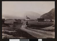 Rysstad med Hylestad kyrkje omlag 1880-1890. Foto: Axel Lindahl