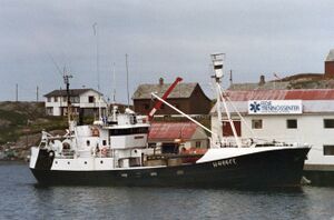 M/S «Landkjenning» H-444-FE, byggeår 1955, lengd 106 fot, motor 550 HK Alpha. Eigarar Oddvar Nilsen Husa og Jan Nilsen, og ei tid Stian Stokholm Rognsvåg.