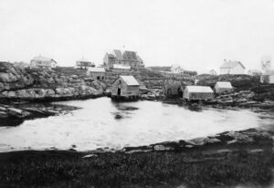 Bygging av nykyrkja i 1940, Koppersevja i framgrunnen.