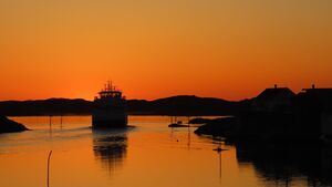 «Fedjebjørn» på kvelden i 2022 på veg ut sundet mellom Mulen og Moldøyna. Foto: Arne Wiken
