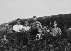 Nygård bnr 16-2, frå venstre: Georg, Anna, Gregorius, Kristina, Ranveig, Gerda, Andrea.