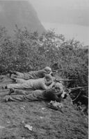 På skytebana på Smiebakken Øvre Berge, Johan Berge, Johan Thue og Einar Berge.