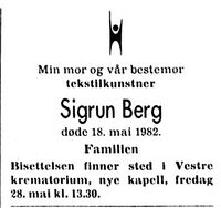 Dødsannonse i Aftenposten 25. mai 1982.