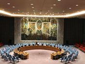 Sikkerhetsrådets sal i New York (1950), med veggmaleri av Per Krohg. Foto: Grete Danielsen Nyland