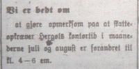 86. Skatteoppkreveren i Narvik har nye åpningstider, i Fremover lørdag 6. juli 1912.jpg