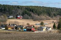 Skotbu sentrum sett fra Asperudveien våren 2008. Foto: Leif-Harald Ruud