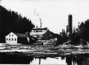 Skotselv Cellulosefabrik rundt 1920 sett fra Oset (oeb-176684).jpg