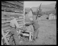 Ljåsliping. Foto: ukjent / Nasjonalbibliotekets bildesamling (1950).