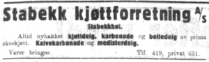 Stabekk kjøtt, Stikka 23 mars 1928.PNG