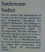 Faksimile fra Aftenposten 31. august 1982 om avdukingen av bysten over Haukjem i Veggli.
