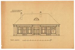 Strømmen stasjon fasade mot sporene - ny stasjonsbygning tegnet av arkitekt Finn Knudsen 1901. Oppført av Strømmen Trævarefabrik.