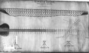 Tømmerbru for Hovedbanen over Sagelva i Strømmen. Arbeidstegning 1852. Kilde: Jernbanemuseet
