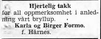 58. Takkeannonse fra Karla og Birger Formo i Namdal Arbeiderblad 28.10.1950.jpg