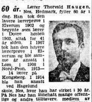 21. desember 1944 fylte Thorvald Haugen 60 år og ble omtalt i Aftenposten.