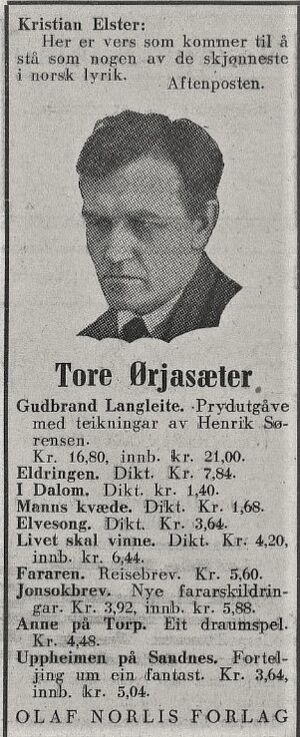 Tore Ørjasæter annonse Norsk Tidend 1943.jpg