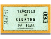 Billett på 4. klasse for strekningen Trøgstad-Kløften (Jessheim-Kløfta), fra perioden 1855-1860. Kilde Digitalt Museum