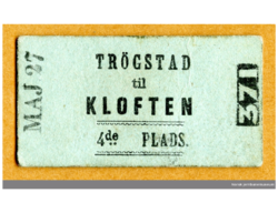 Billett for strekningen Trøgstad-Kløften (Jessheim-Kløfta), fra perioden 1855-1860. Foto: Digitalt Museum
