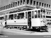 AEG-vogn ved Oslo rådhus, ukjent dato.