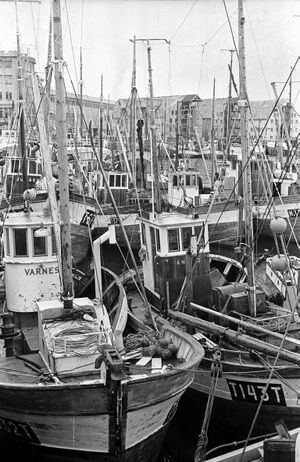 Tromsø havn.Fiskeflåten på veg til Lofotfiske.Varnes 02.jpg