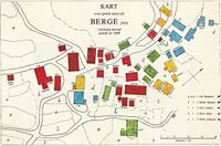 Utskiftingskart gardstun 1897, fargelagd etter bruksnr.