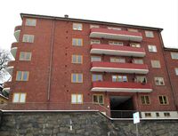 Nr. 1. Del av Omejerløkkens Boligselskap (1934-1935), arkitekt Peter Daniel Hofflund. Foto: Stig Rune Pedersen (2013).