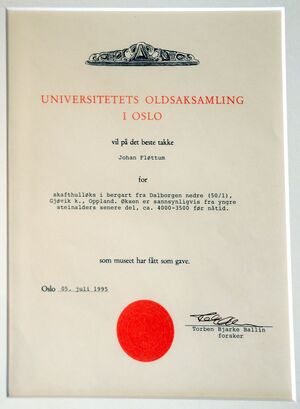 Universitetets Oldsakssamling takkebrev Johan Flottum.jpg