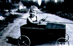 Sjåfør Trygve Foss i tråbil. Han forteller at stikkveiene ovenfor hovedveien ga utrolig god fart. Det kunne være vanskelig å stanse, men som oftest gikk det bra. Roald Amundsensvei var da en blindvei, så en bil var sjelden å se.