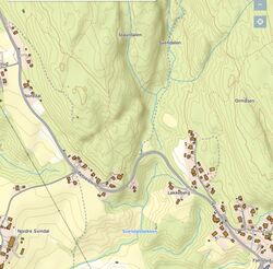 Utsnitt av Norgeskart. Svindal til venstre, Fjeldsrud til høyre.