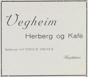 Vegheim herberg og kafè, Vegviser for Lårdal og Mo herad.JPG