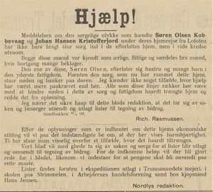Visklipp om innsamling til havarirammet familie i Nordlys 22.04.1908.jpg