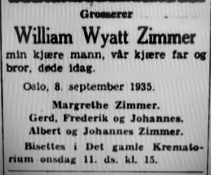 William Wyatt Zimmer dødsannonse Aftenposten 1935.JPG